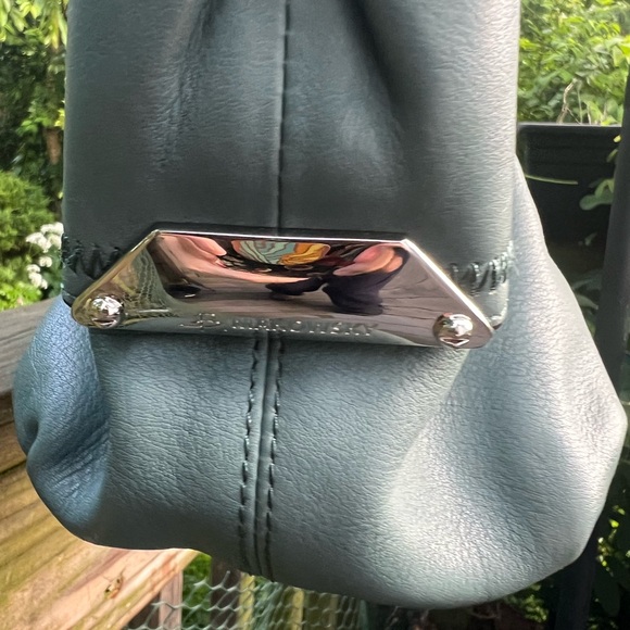 B. Makowsky Teal Green Leather Bag Large silver Hardware...